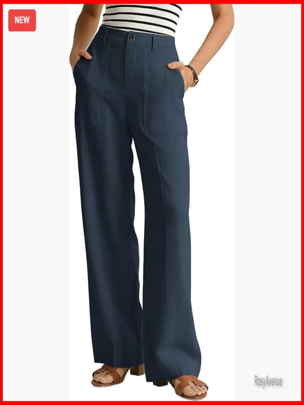 High Waist Wide Leg Linen Pants with Pockets, Work Casual Trousers
